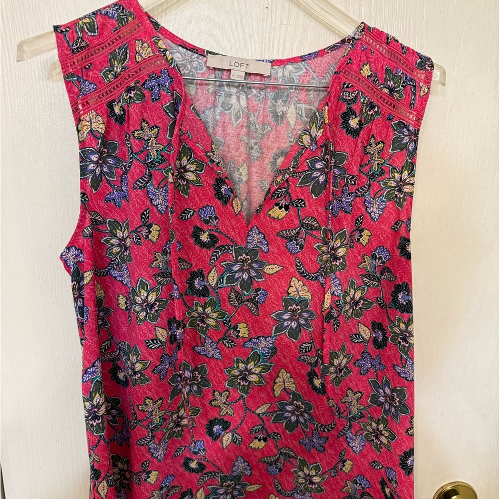 LOFT Vibrant Pink Floral Blouse